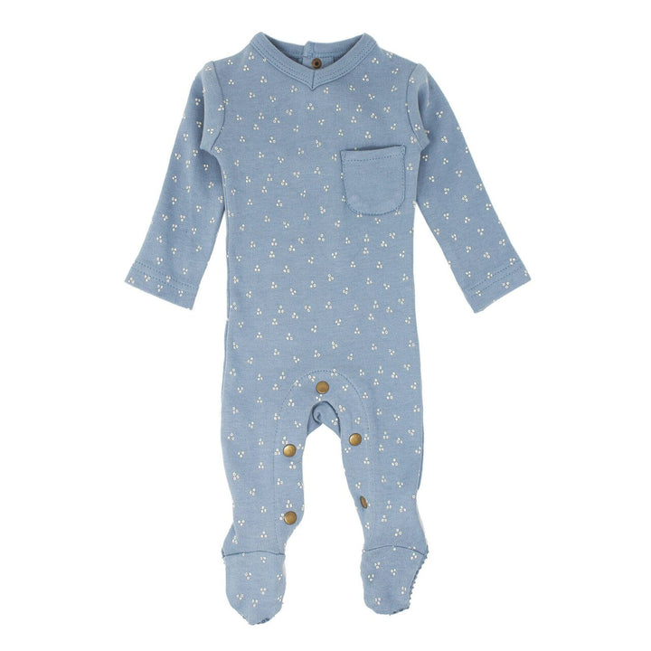 V-Neck Baby Footie in Pool Dots, Flat