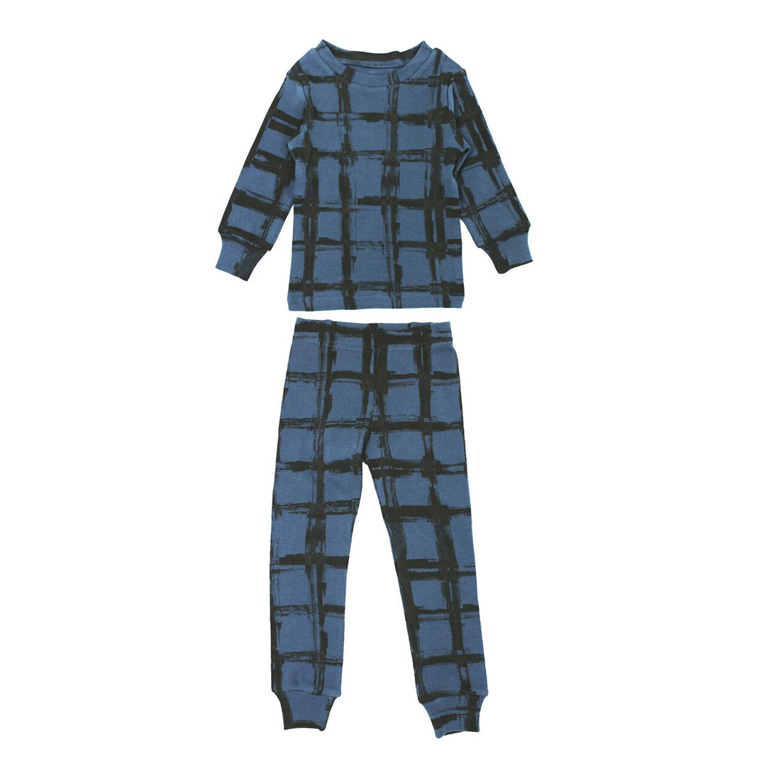 Organic Kids' L/Sleeve PJ Set in Abyss Plaid, Flat