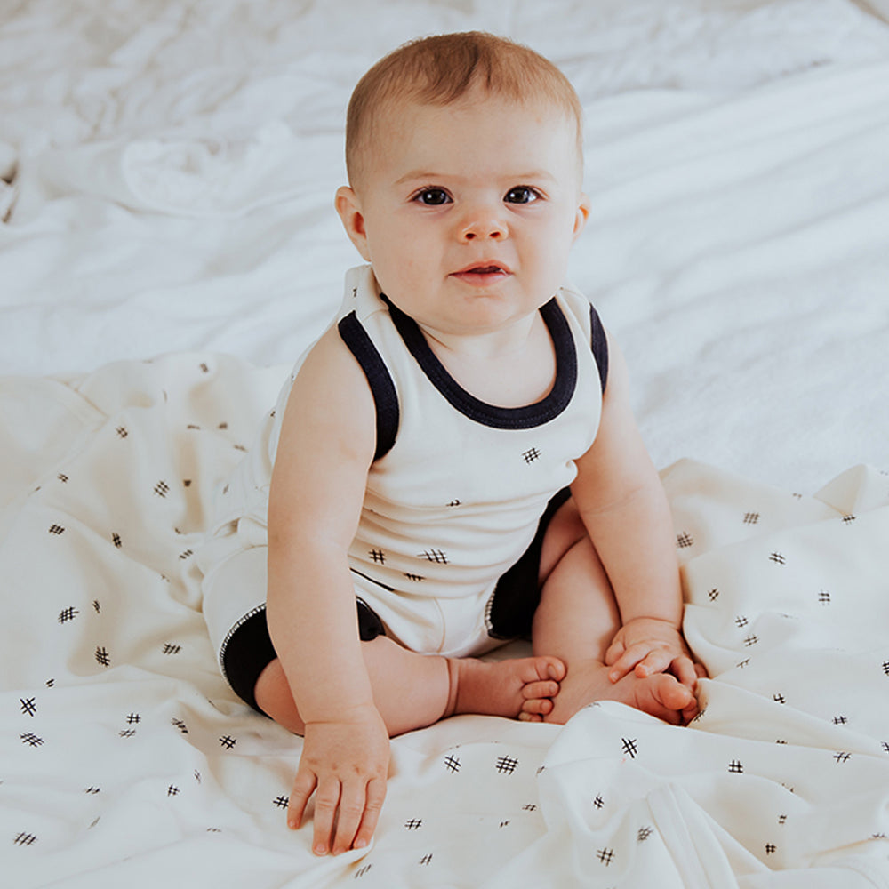 Organic Racerback Tank in Beige Hatch, Lifestyle