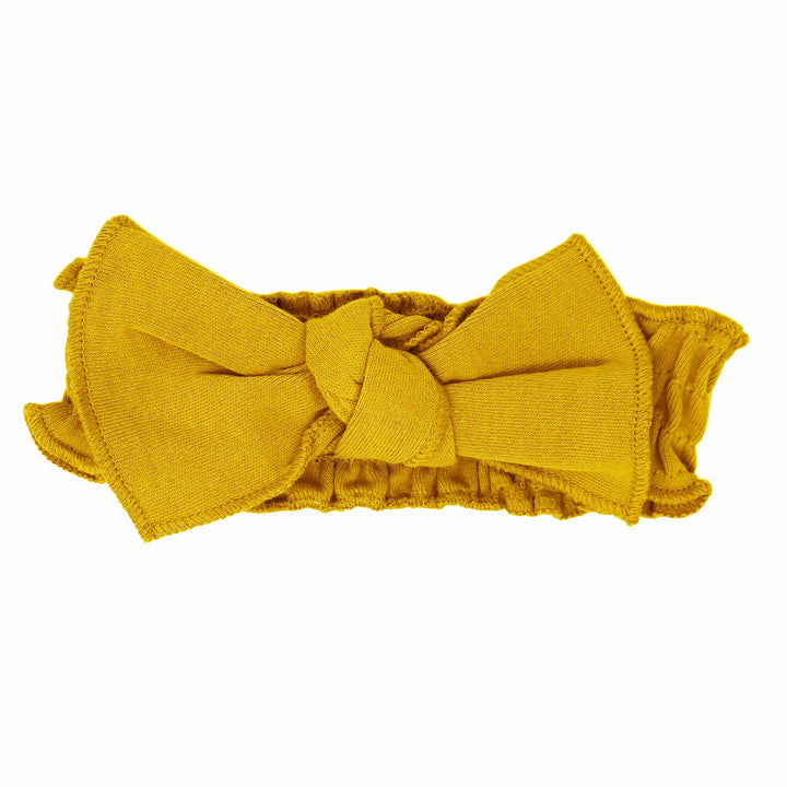 Organic Smocked Tie Headband in Citrine, Flat