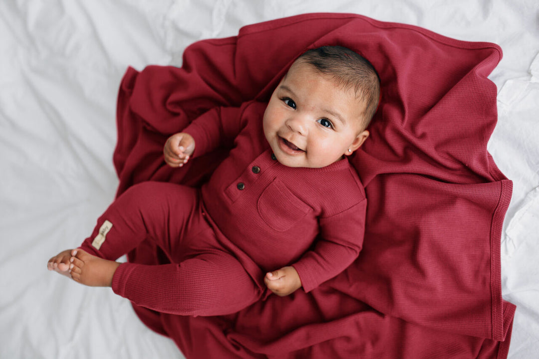 Organic Thermal Baby Lounge Set in Crimson, Lifestyle