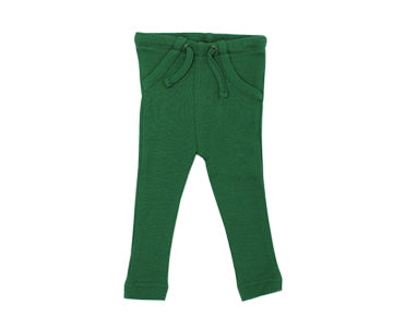 Organic Thermal Drawstring Fitted Pants in Emerald, Flat