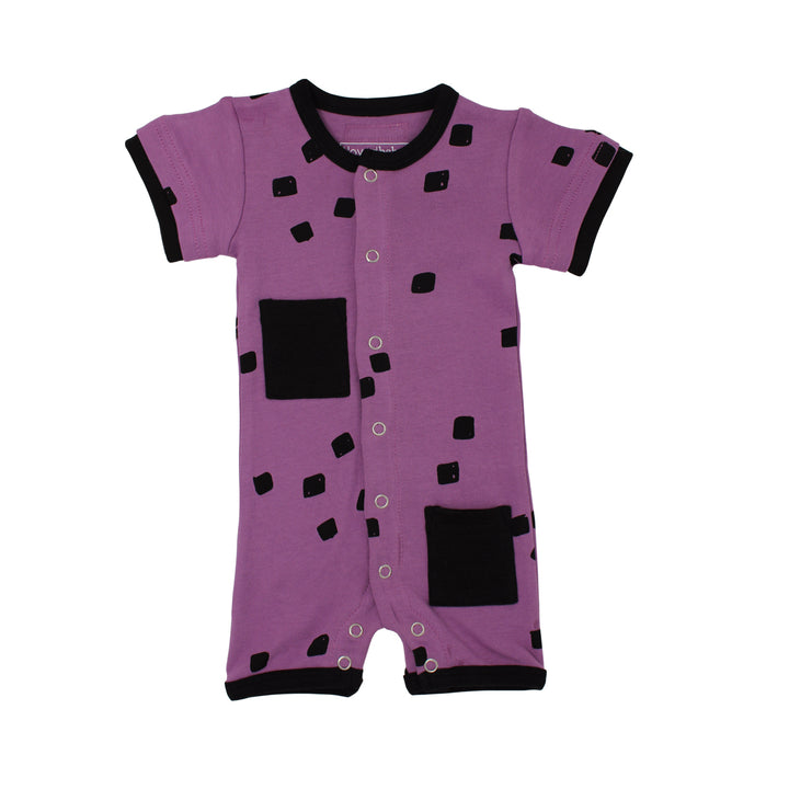 Organic Short-Sleeve Romper in Grape Stone, Flat