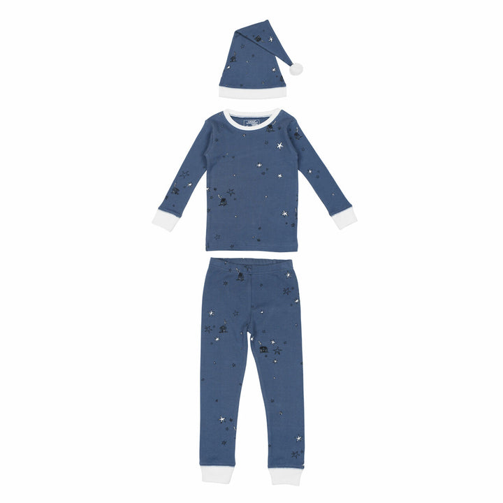 Organic Holiday Kids' PJ & Cap Set in Silent Night, Flat