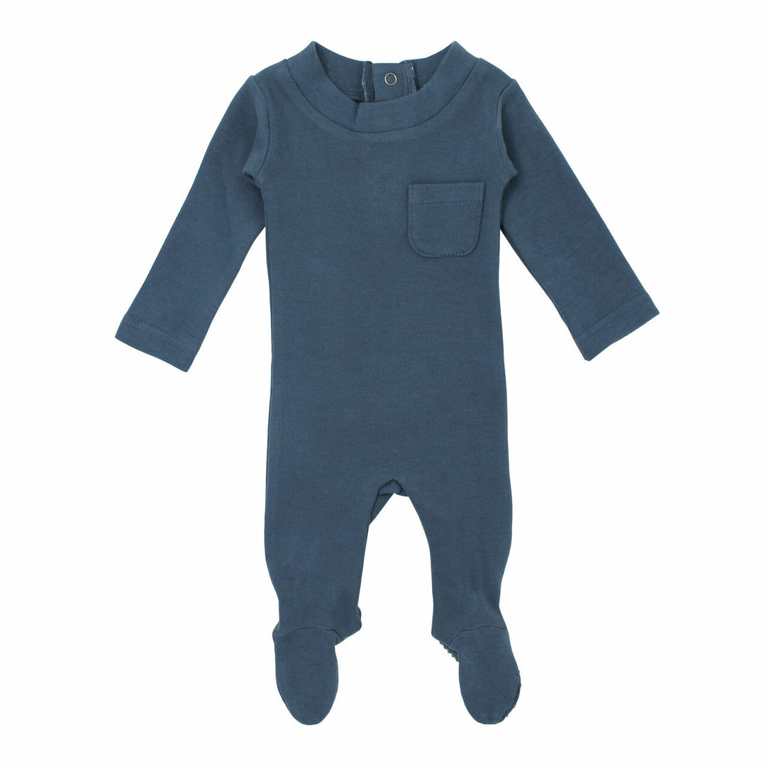 Organic Mock-Neck Footie in Abyss, Flat