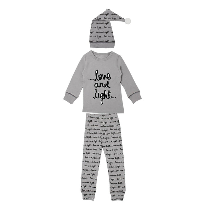 Organic Kids' L/Sleeve PJ & Cap Set in Gray Love and Light, Flat