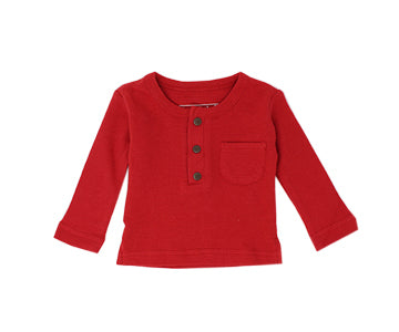 Organic Thermal L/Sleeve Shirt in Ruby, Flat