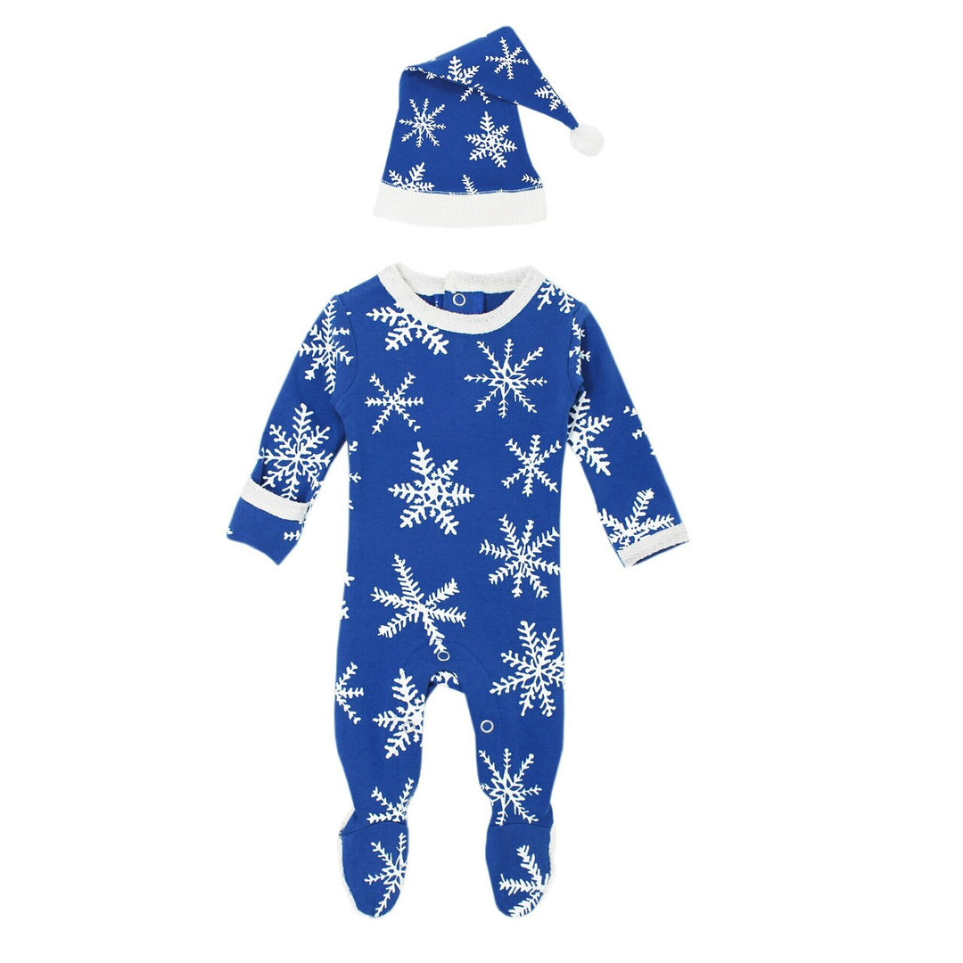 Organic Footie & Cap Set in Snow-Ho-Ho, Flat