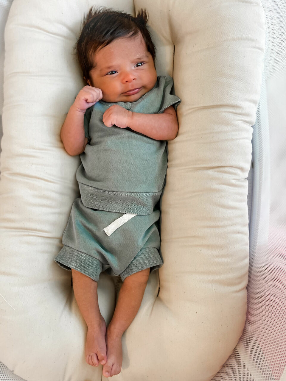 Child wearing French Terry Tee & Shorties Set in Jade.