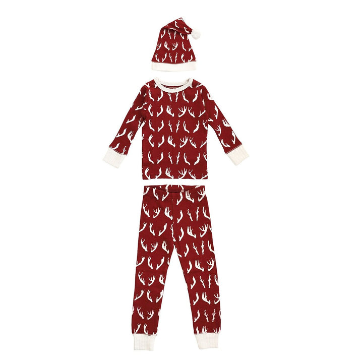 Organic Kids' L/Sleeve PJ & Cap Set in Oh, Deer, Flat