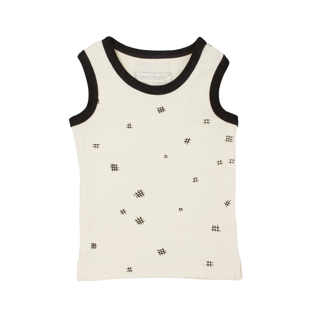 Organic Racerback Tank in Beige Hatch, Flat