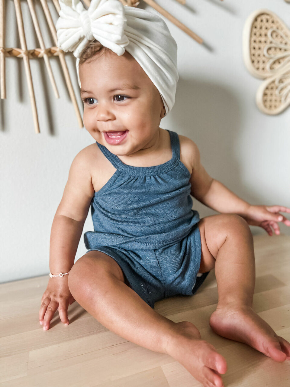 Child wearing Pointelle Tank & Tap Short Set in Dolphin.