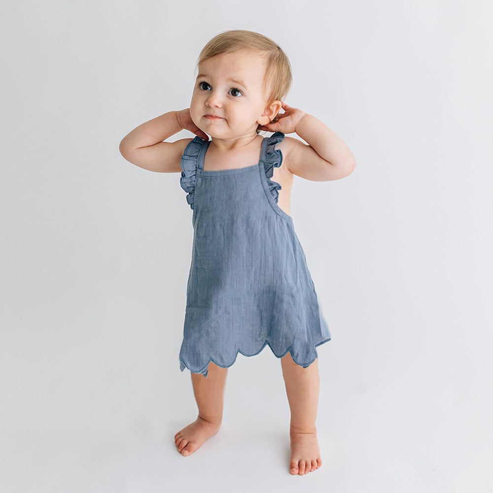 Organic Muslin Tunic Top & Bloomer Bottom Set in Slate, Lifestyle