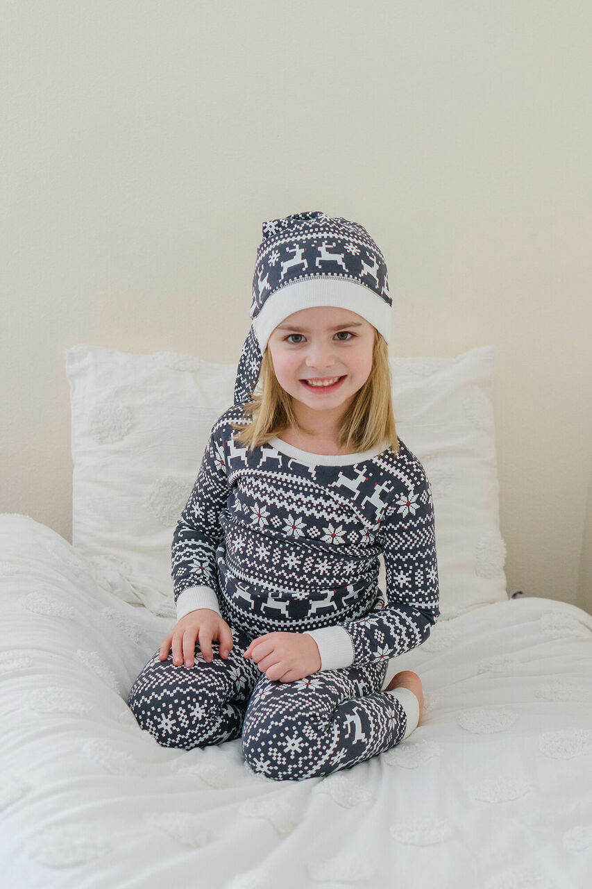 Organic Holiday Kids' PJ & Cap Set in Rudolph, Lifestyle