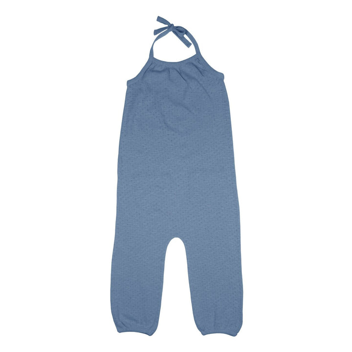 Kid's Pointelle Tie Halter Romper in Pool, Flat