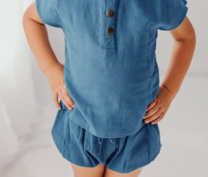 Organic Kids' Muslin Shorties in Pacific, Lifestyle