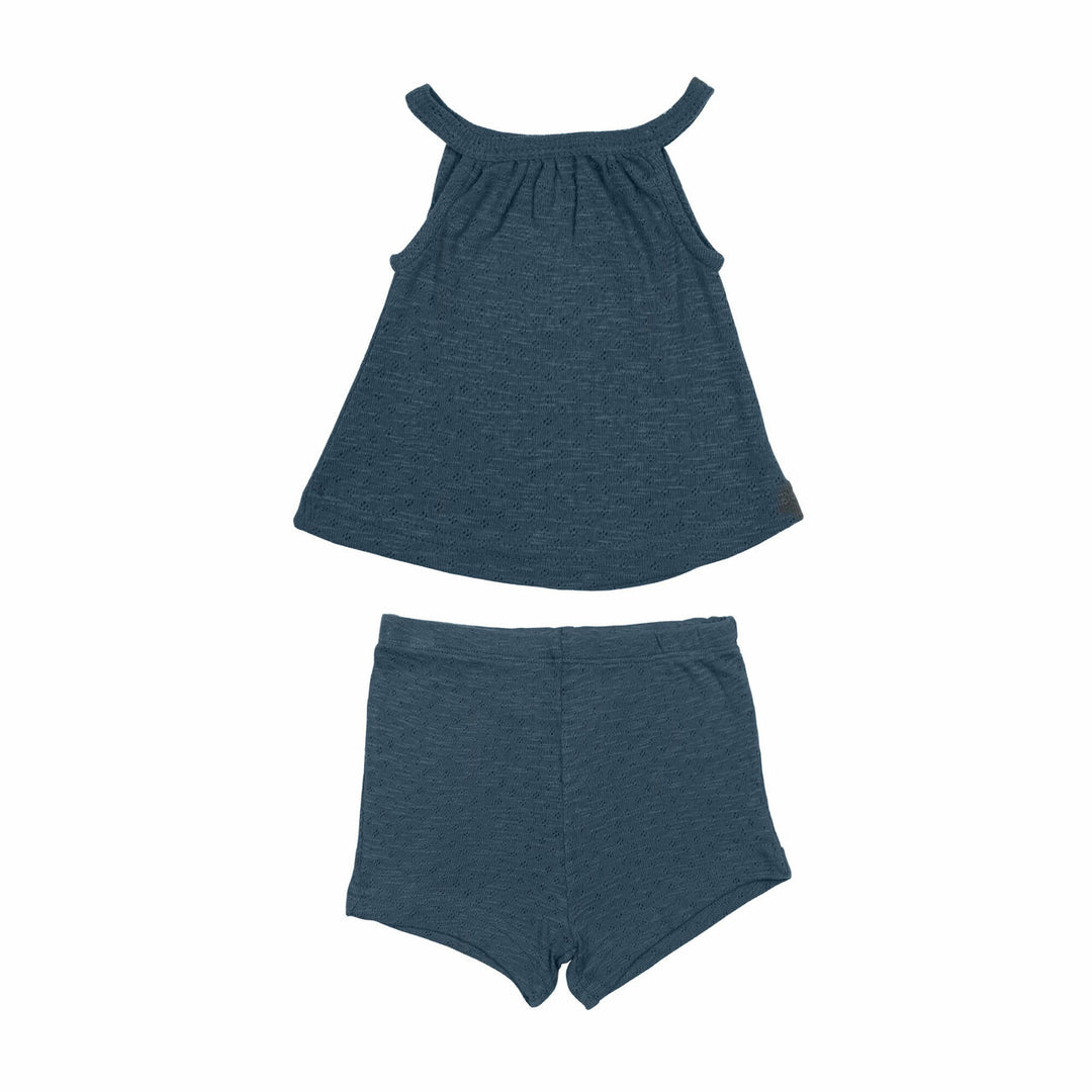 Pointelle Tank & Tap Short Set in Dolphin, a deep dark blue.