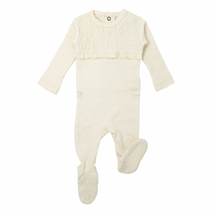 Organic Smocked Footie in Beige