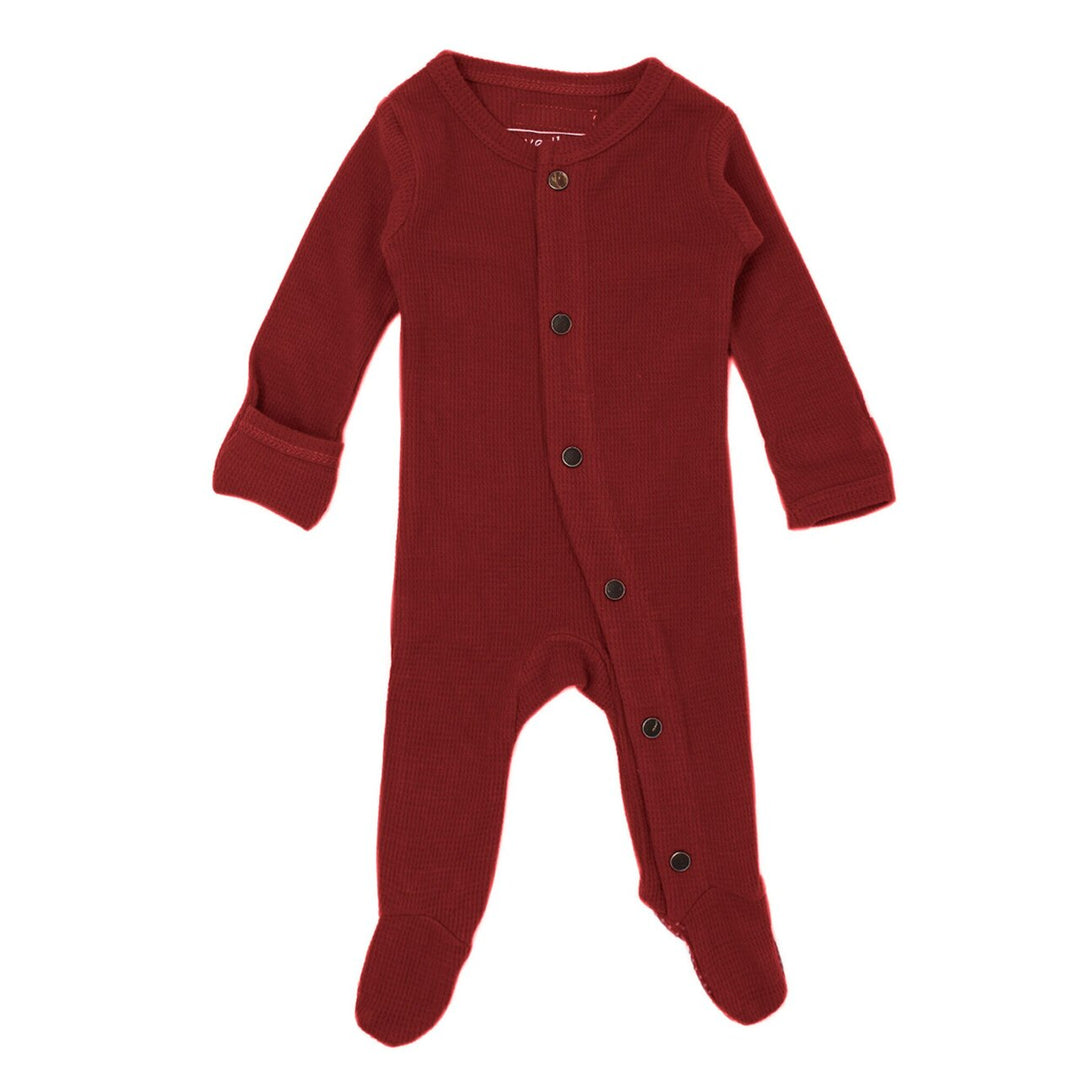 Organic Thermal Baby Footie in Crimson, Flat