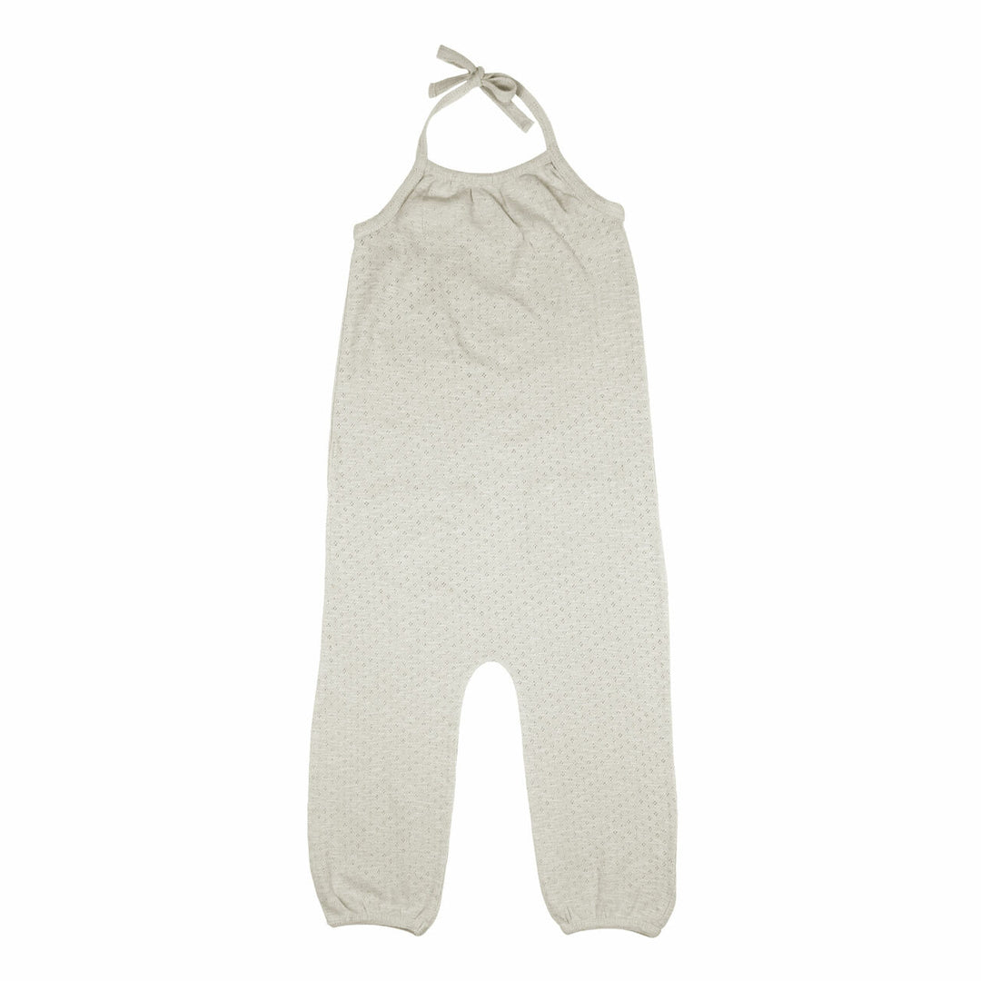 Kid's Pointelle Halter Romper in Seashell, an off white light ivory color.