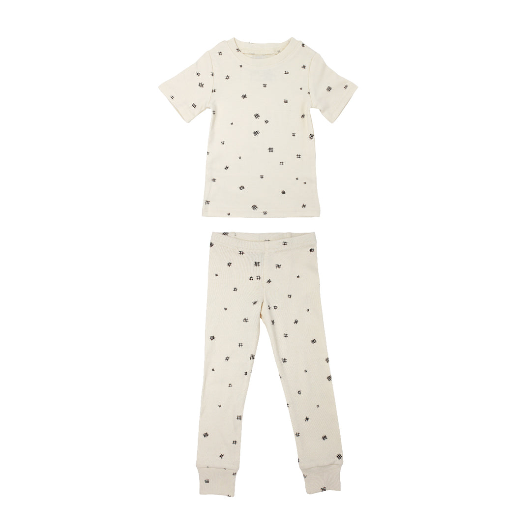 Organic Kids' L/Sleeve PJ Set in Beige Hatch, Flat