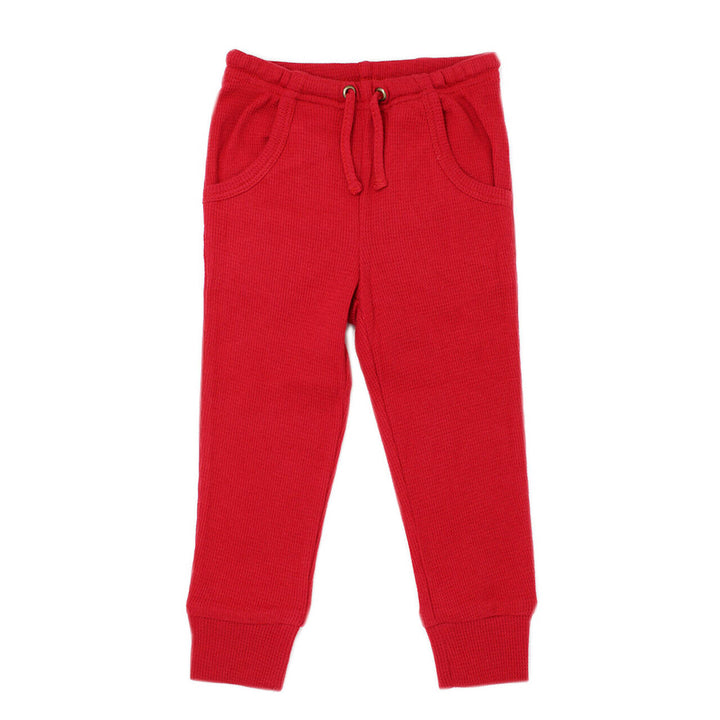 Organic Thermal Kids' Jogger Pants in Cherry, Flat