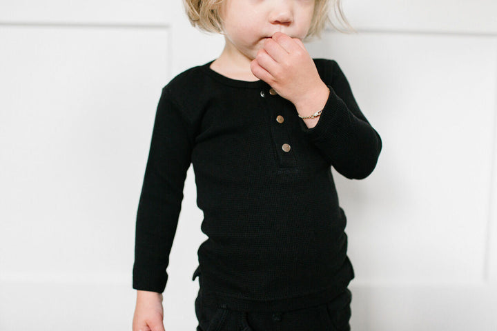 Organic Kids' Thermal L/Sleeve Shirt in Black, Lifestyle