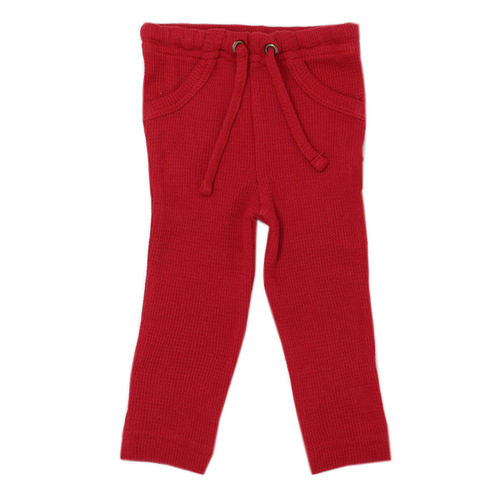 Organic Thermal Drawstring Fitted Pants in Cherry, Flat