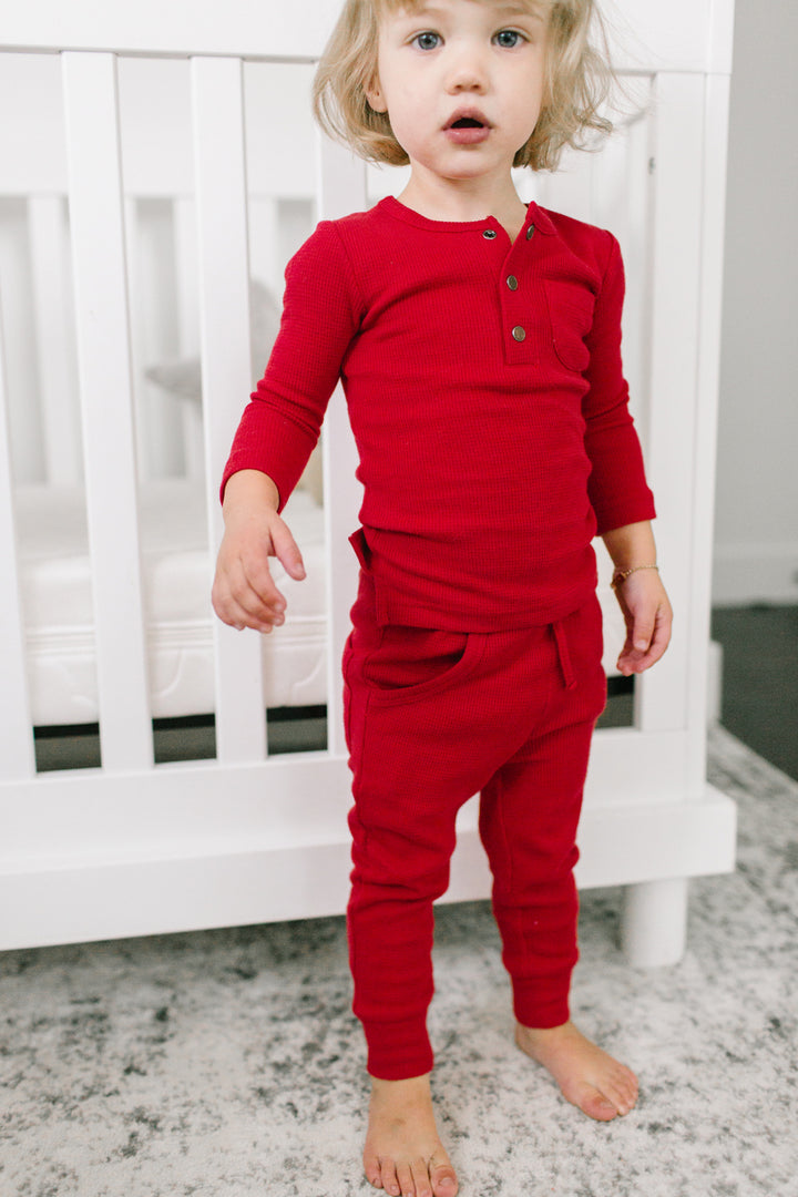 Kids' Organic Thermal Jogger Pants in Cherry