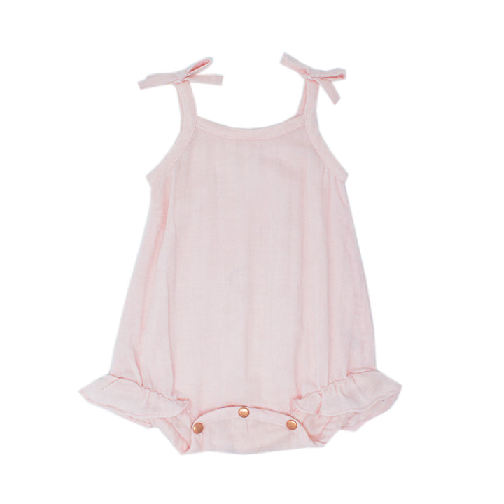 Organic Muslin Ruffle Bodysuit in Blush, Flat