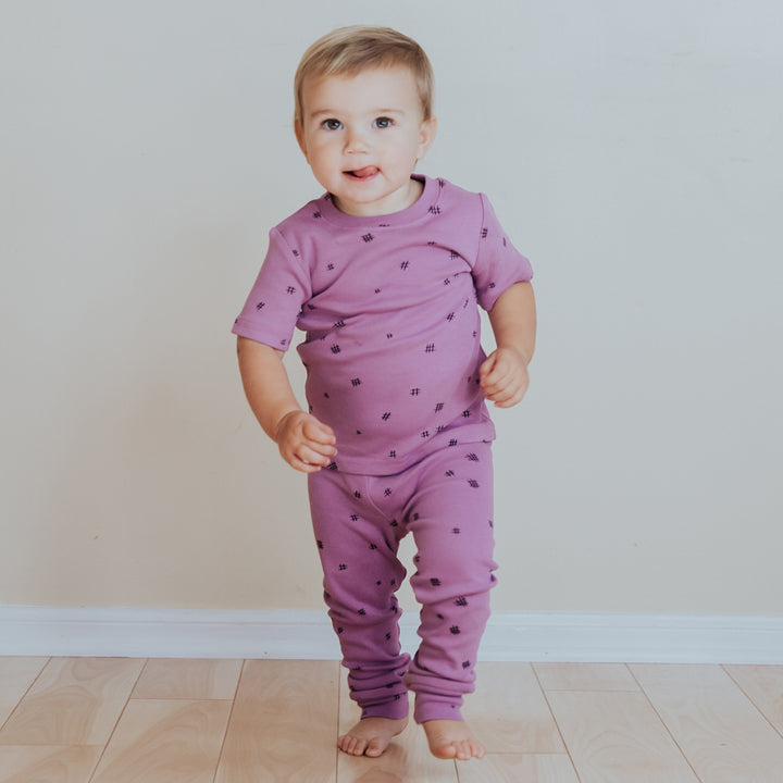 Organic Kids' L/Sleeve PJ Set in Grape Hatch, Lifestyle