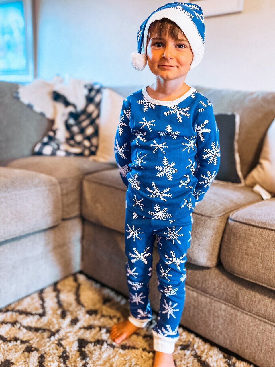 Organic Kids' L/Sleeve PJ & Cap Set in Snow-Ho-Ho, Lifestyle