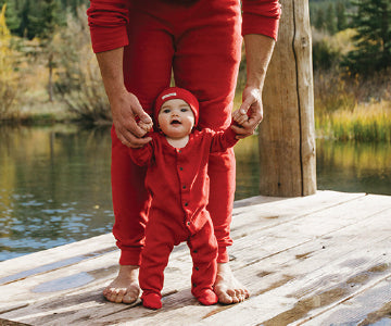 Organic Thermal Men's Jogger Pants in Ruby, Lifestyle