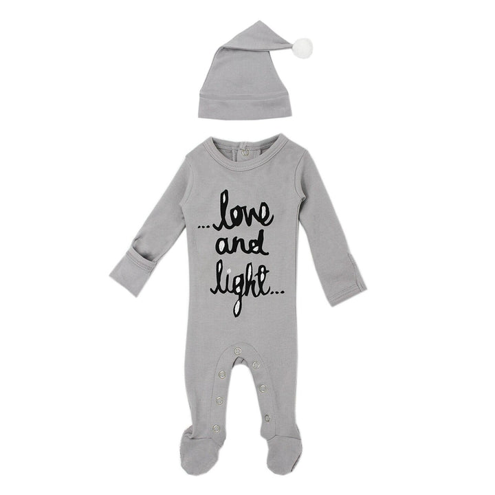 Organic Overall & Cap Set in Gray Love and Light, Flat