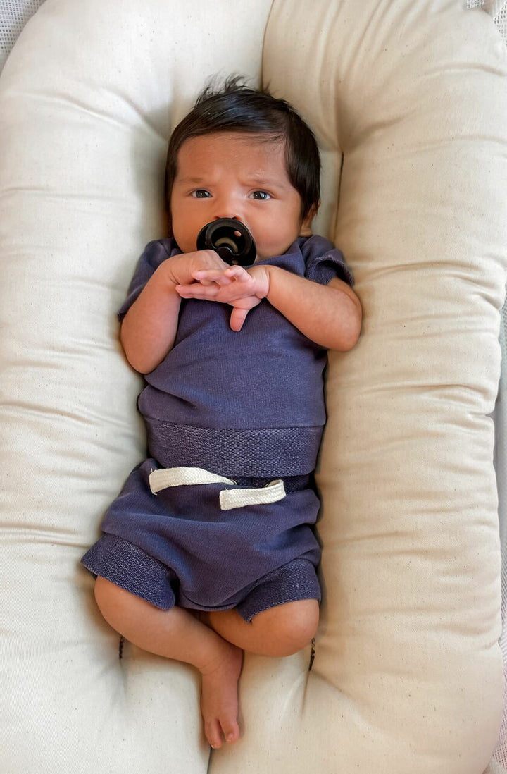 Child wearing French Terry Tee & Shorties Set in Indigo.