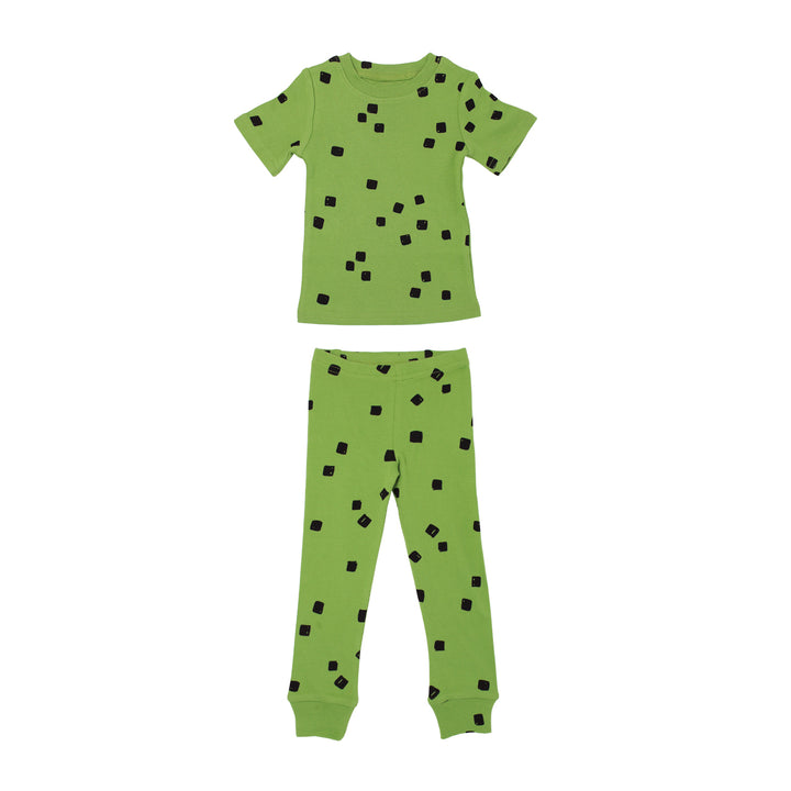 Organic Kids' L/Sleeve PJ Set in Moss Stone, Flat