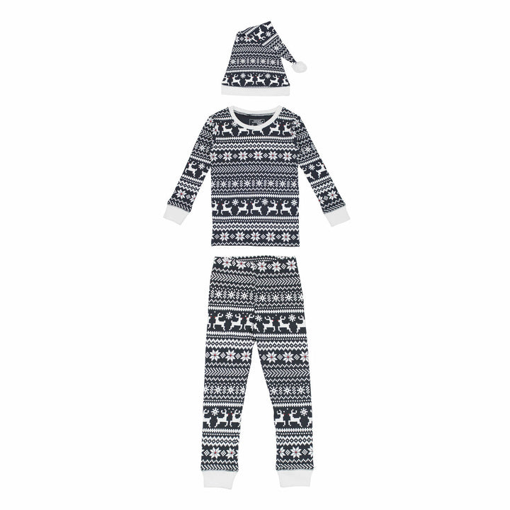 Organic Holiday Kids' PJ & Cap Set in Rudolph, Flat