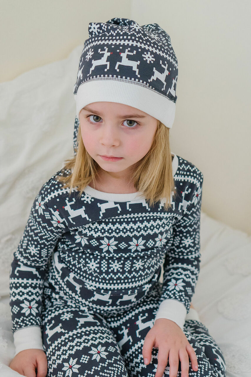 Organic Holiday Kids' PJ & Cap Set in Rudolph, Lifestyle