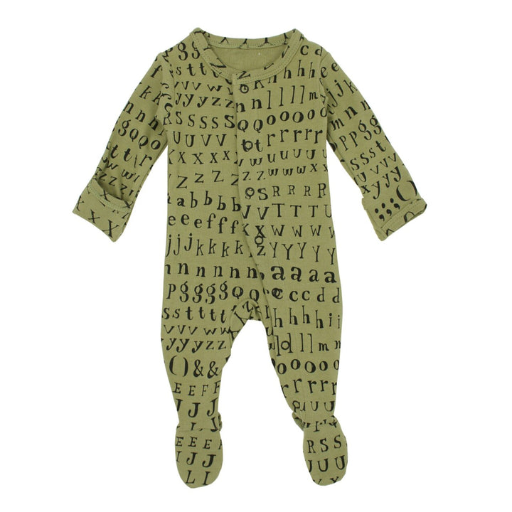 Organic Footed Overall in Sage Letters, Flat