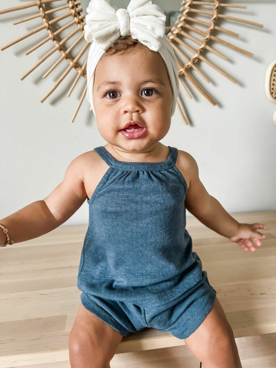 Child wearing Pointelle Tank & Tap Short Set in Dolphin.