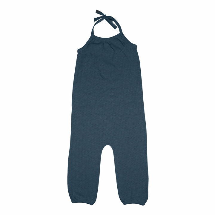 Kid's Pointelle Halter Romper in Dolphin, a deep dark blue.