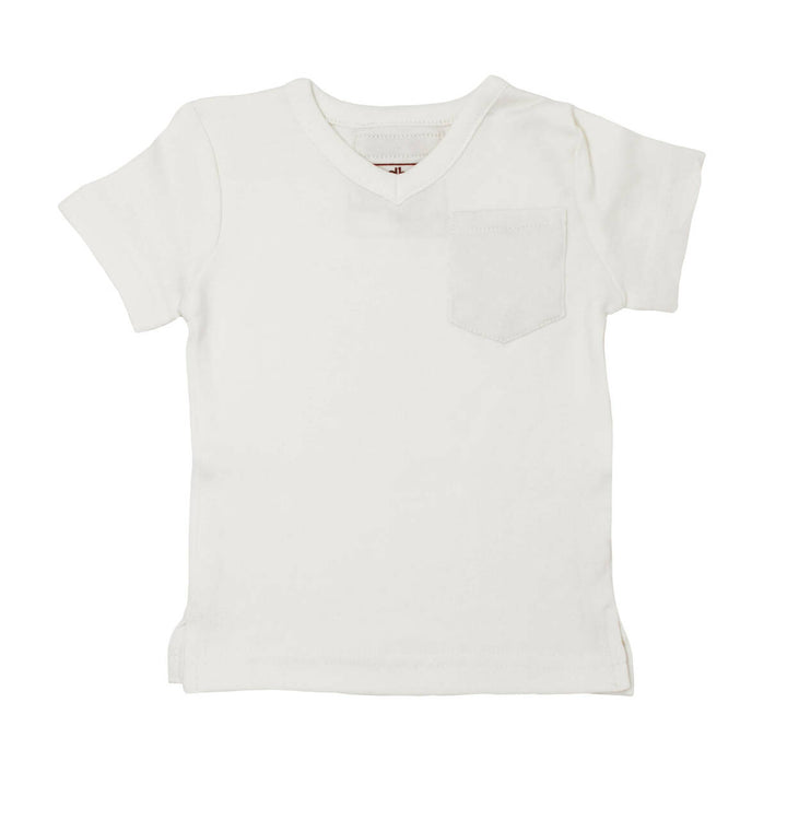 Organic Kids' V-Neck Shirt in White, Flat