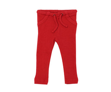 Organic Thermal Drawstring Fitted Pants in Ruby, Flat