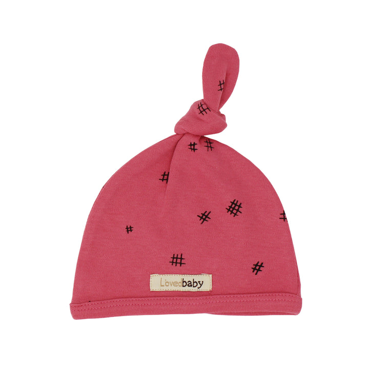 Organic Top-Knot Hat in Berry Hatch, Flat