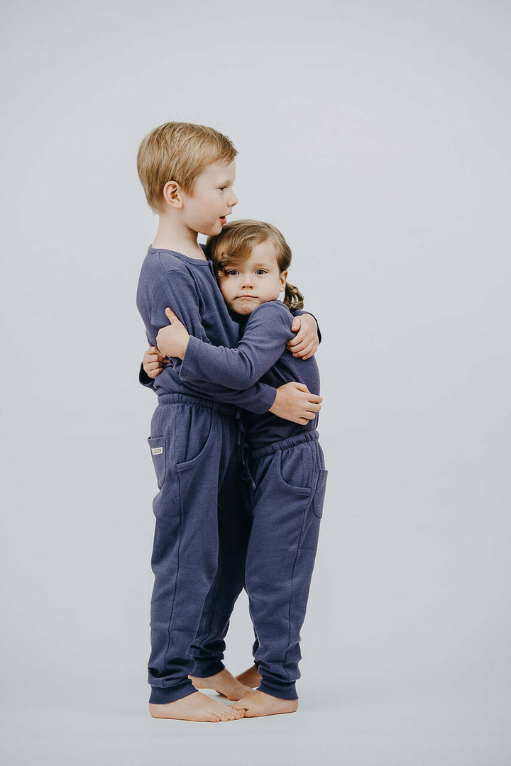 Organic Thermal Kids' Jogger Pants in Dusk, Lifestyle