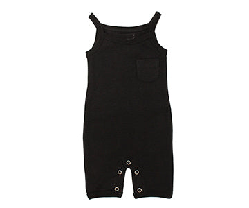 Organic Thermal Sleeveless Romper in Black, Flat