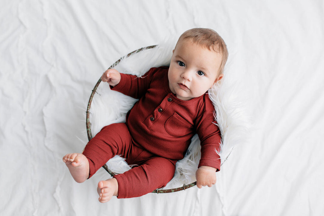 Organic Thermal Baby Lounge Set in Crimson, Lifestyle