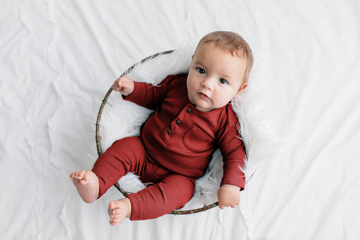 Organic Thermal Baby Lounge Set in Crimson, Lifestyle