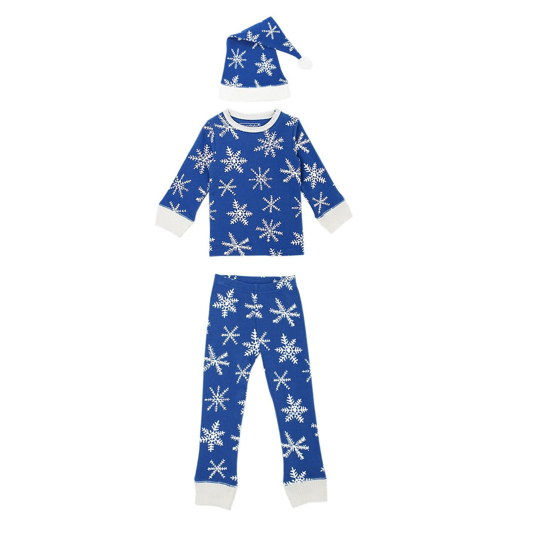 Organic Kids' L/Sleeve PJ & Cap Set in Snow-Ho-Ho, Flat