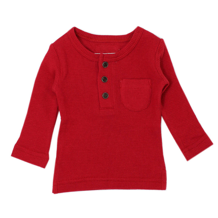 Organic Thermal L/Sleeve Shirt in Cherry, Flat